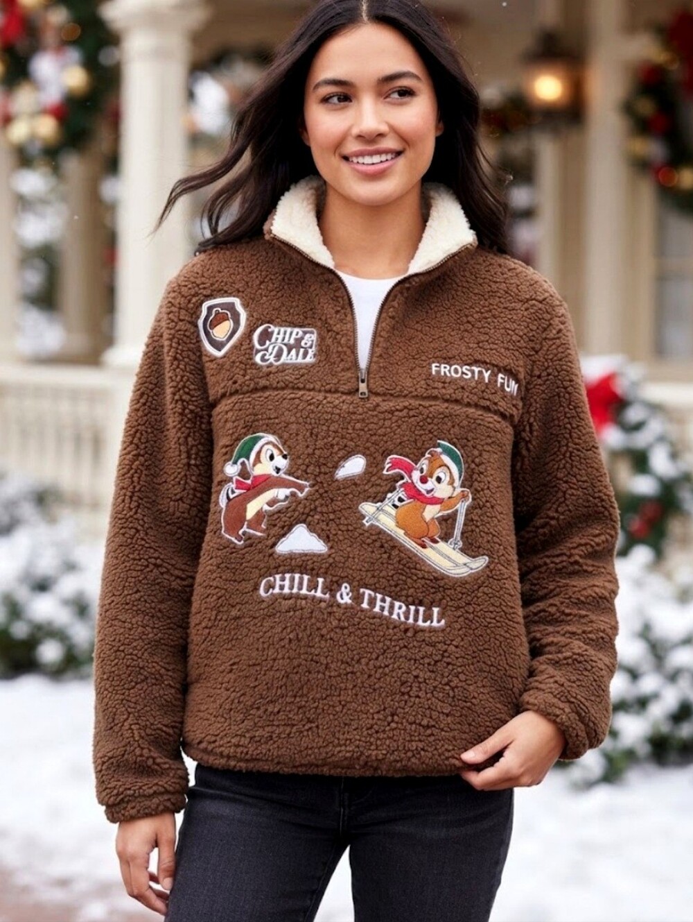 Disney Chip & Dale Winter Ski Chill & Thrill Sherpa 1/4 Zip Sweater XL NWT